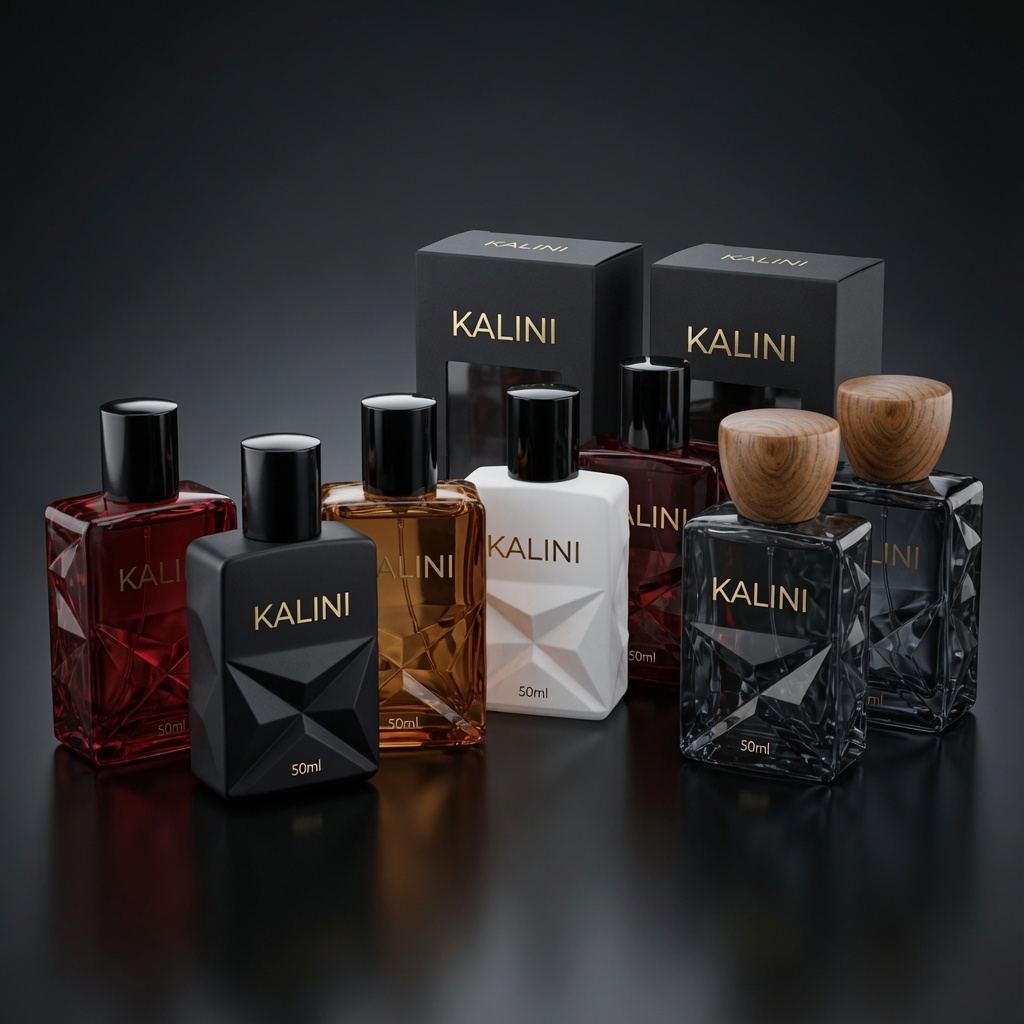 Coordinated range of finished perfume bottles and branded cartons for private label packaging review