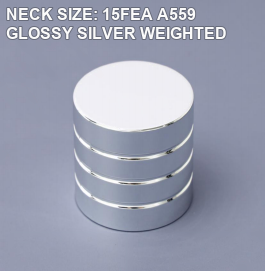 NECK SIZE: 15FEA A559 GLOSSY SILVER WEIGHTED perfume bottle cap reference