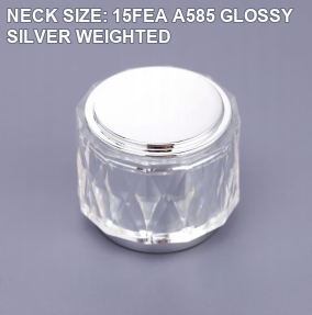 NECK SIZE: 15FEA A585 GLOSSY SILVER WEIGHTED perfume bottle cap reference