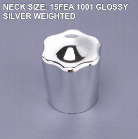 NECK SIZE: 15FEA 1001 GLOSSY SILVER WEIGHTED perfume bottle cap reference