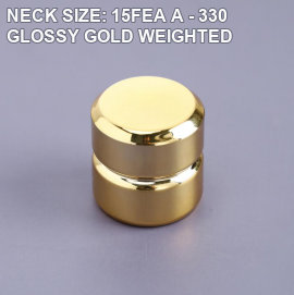 NECK SIZE: 15FEA A - 330 GLOSSY GOLD WEIGHTED perfume bottle cap reference