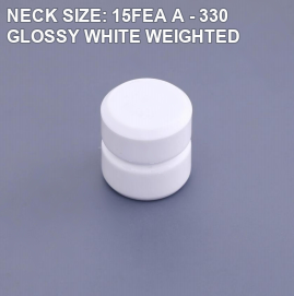 NECK SIZE: 15FEA A - 330 GLOSSY WHITE WEIGHTED perfume bottle cap reference