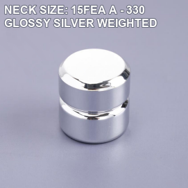 NECK SIZE: 15FEA A - 330 GLOSSY SILVER WEIGHTED perfume bottle cap reference