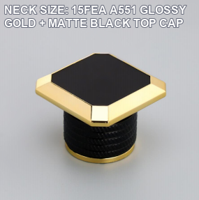 NECK SIZE: 15FEA A551 GLOSSY GOLD + MATTE BLACK TOP CAP perfume bottle cap reference