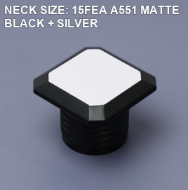 NECK SIZE: 15FEA A551 MATTE BLACK + SILVER perfume bottle cap reference
