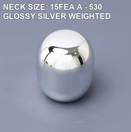NECK SIZE: 15FEA A - 530 GLOSSY SILVER WEIGHTED perfume bottle cap reference