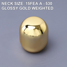 NECK SIZE: 15FEA A - 530 GLOSSY GOLD WEIGHTED perfume bottle cap reference