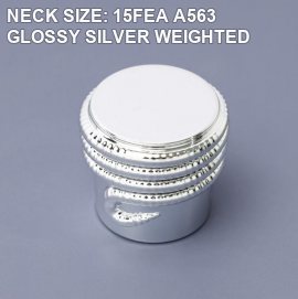 NECK SIZE: 15FEA A563 GLOSSY SILVER WEIGHTED perfume bottle cap reference