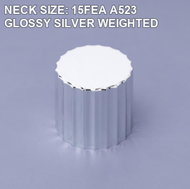 NECK SIZE: 15FEA A523 GLOSSY SILVER WEIGHTED perfume bottle cap reference