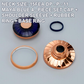 NECK SIZE: 15FEA DP - P - 11 MAYA BLUE 4 - PIECE SET CAP + SHOULDER SLEEVE + RUBBER RING + BASE RING perfume bottle cap reference