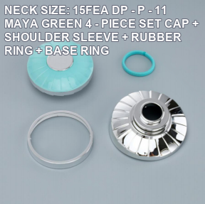 NECK SIZE: 15FEA DP - P - 11 MAYA GREEN 4 - PIECE SET CAP + SHOULDER SLEEVE + RUBBER RING + BASE RING perfume bottle cap reference