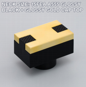 NECK SIZE: 15FEA A555 GLOSSY BLACK + GLOSSY GOLD CAP TOP perfume bottle cap reference