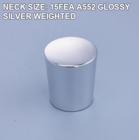 NECK SIZE: 15FEA A552 GLOSSY SILVER WEIGHTED perfume bottle cap reference