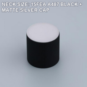 NECK SIZE: 15FEA A487 BLACK + MATTE SILVER CAP perfume bottle cap reference