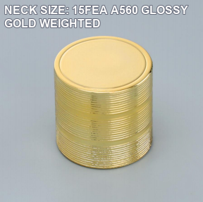 NECK SIZE: 15FEA A560 GLOSSY GOLD WEIGHTED perfume bottle cap reference