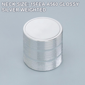 NECK SIZE: 15FEA A560 GLOSSY SILVER WEIGHTED perfume bottle cap reference