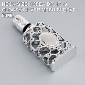 NECK SIZE: 15FEA DP - P - 9 GLOSSY SILVER MESH SLEEVE 50ML perfume bottle cap reference