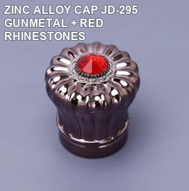 ZINC ALLOY CAP JD-295 GUNMETAL + RED RHINESTONES perfume bottle cap reference