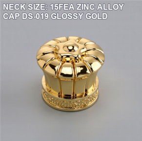 NECK SIZE: 15FEA ZINC ALLOY CAP DS-019 GLOSSY GOLD perfume bottle cap reference