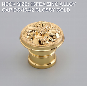 NECK SIZE: 15FEA ZINC ALLOY CAP DS-134-2 GLOSSY GOLD perfume bottle cap reference