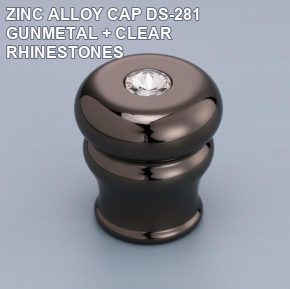 ZINC ALLOY CAP DS-281 GUNMETAL + CLEAR RHINESTONES perfume bottle cap reference