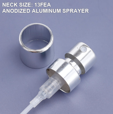 13FEA silver anodized aluminum perfume sprayer with dip tube
