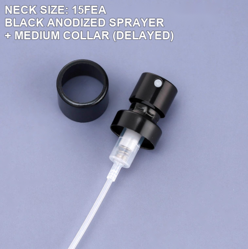 15FEA black anodized perfume sprayer with medium collar