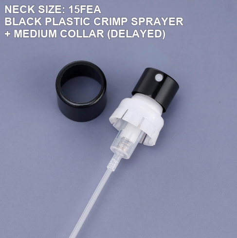 15FEA black plastic perfume sprayer with medium collar