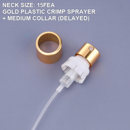 15FEA gold plastic perfume sprayer with medium collar