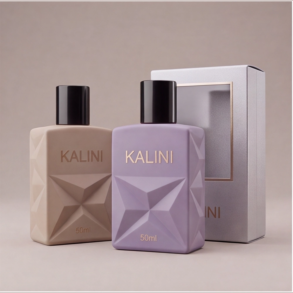 Two 50ml perfume bottles with a private-label window carton reference