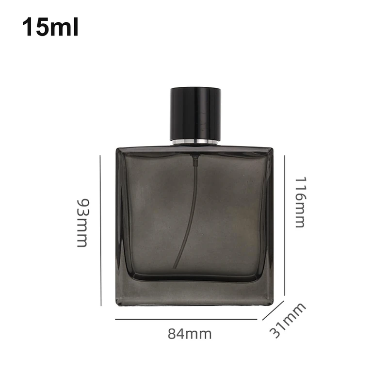 15ml Smoked Gray Wide Rectangular Black-Cap Perfume Bottle