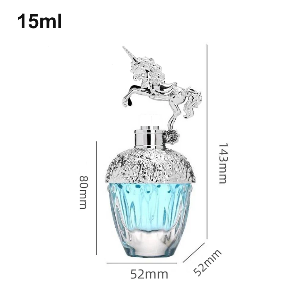 15ml Silver Unicorn-Cap Blue Fluted Perfume Bottle