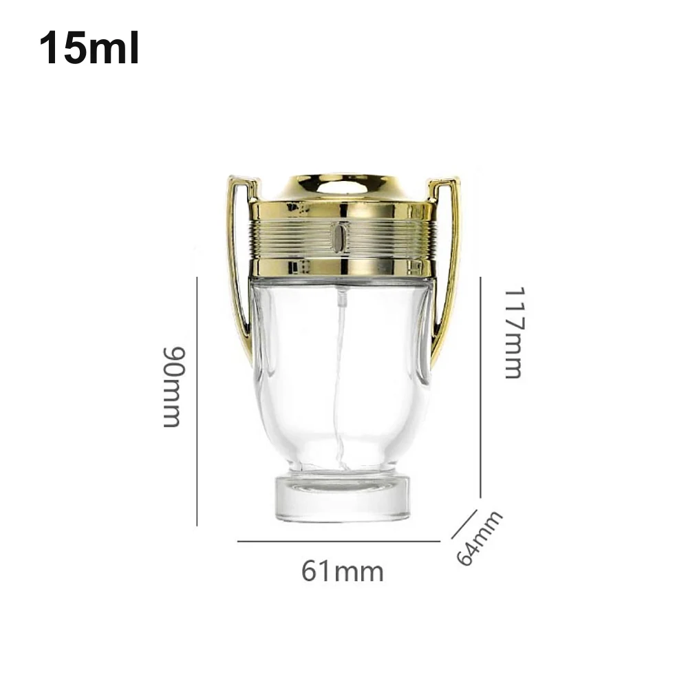 15ml Trophy-Shaped Gold-Cap Perfume Bottle with dimensions