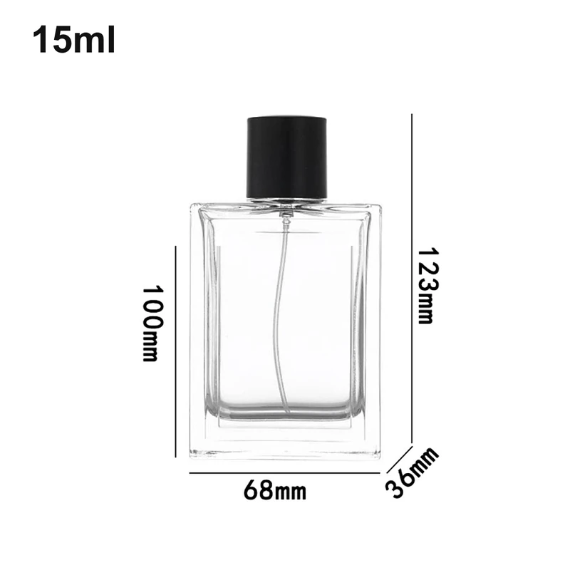 15ml Wide Rectangular Black-Cap Perfume Bottle
