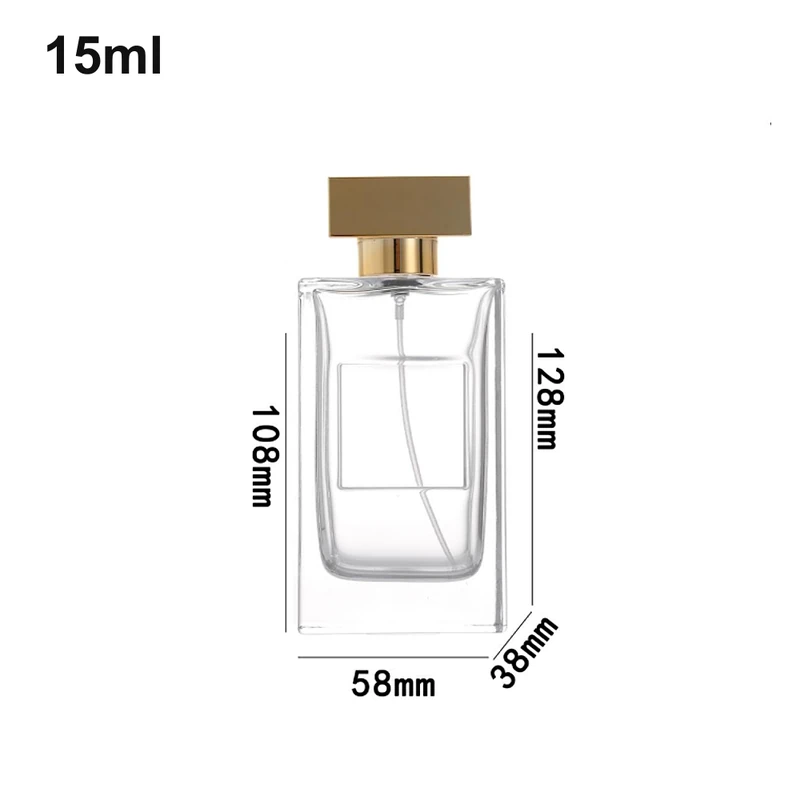 15ml Broad Rectangular Square Gold-Cap Perfume Bottle