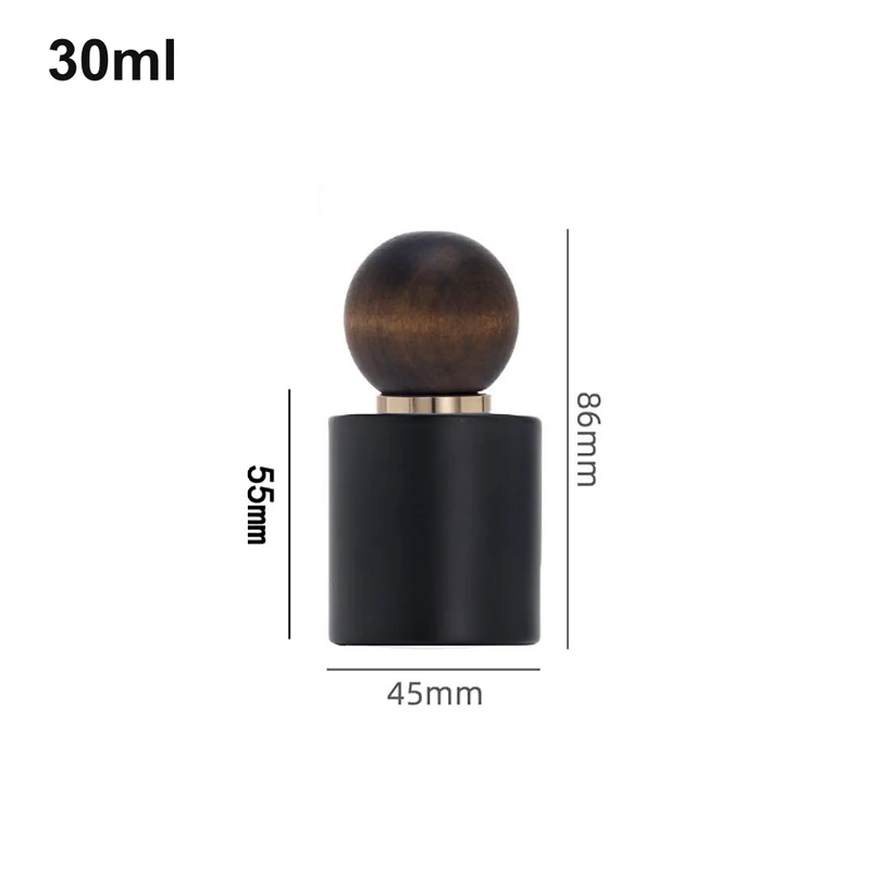 OULU-PB0315 matte-black 30ml perfume bottle with wood-look spherical cap