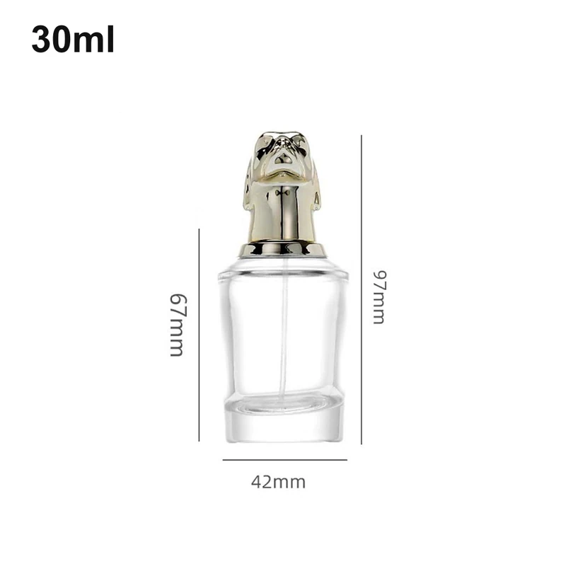 OULU-PB0317 cylindrical 30ml perfume bottle with metallic dog-shaped cap