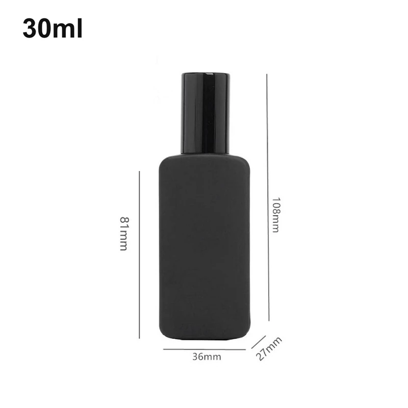 OULU-PB0362 matte-black 30ml rectangular perfume bottle with glossy black cap