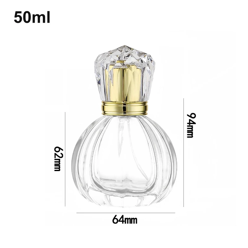 OULU-PB0504 round fluted 50ml perfume bottle with clear faceted cap