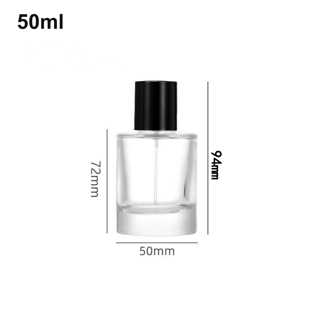 50ml Clear Cylinder Black-Cap Perfume Bottle