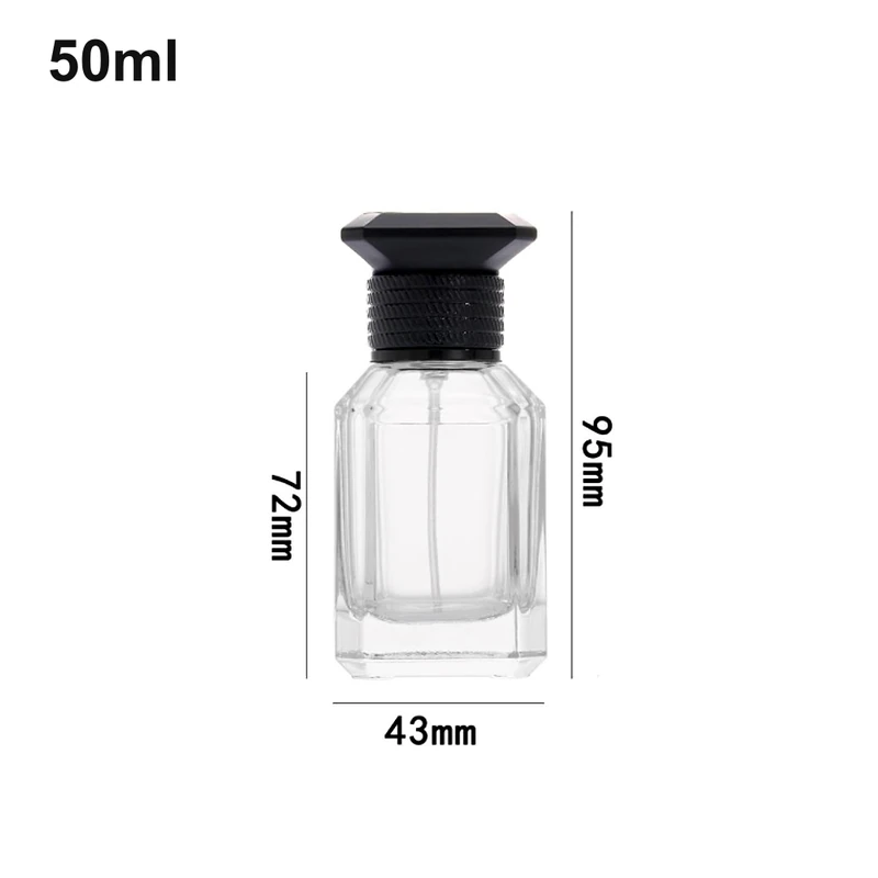50ml Faceted-Shoulder Black-Cap Perfume Bottle