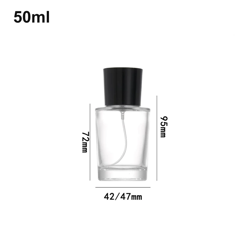 50ml Tapered Cylinder Flared Black-Cap Perfume Bottle