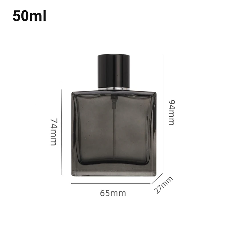 50ml Smoked Gray Square Black-Cap Perfume Bottle