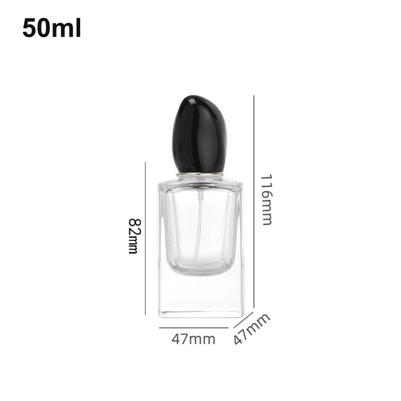50ml Square Black Pebble-Cap Perfume Bottle