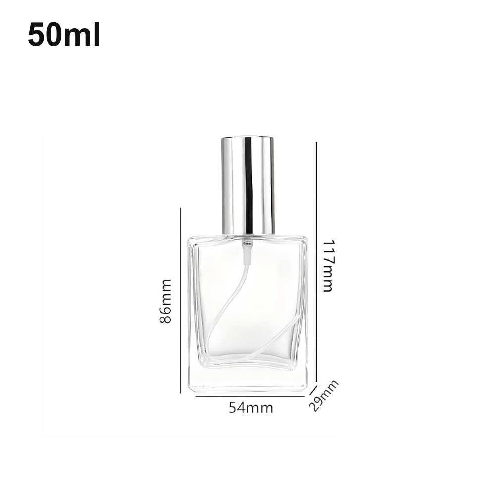 50ml Slim Square Silver-Cap Perfume Bottle