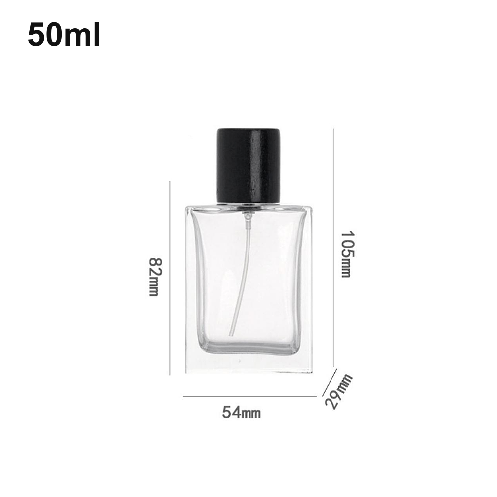 50ml Clear Rectangular Black-Cap Perfume Bottle