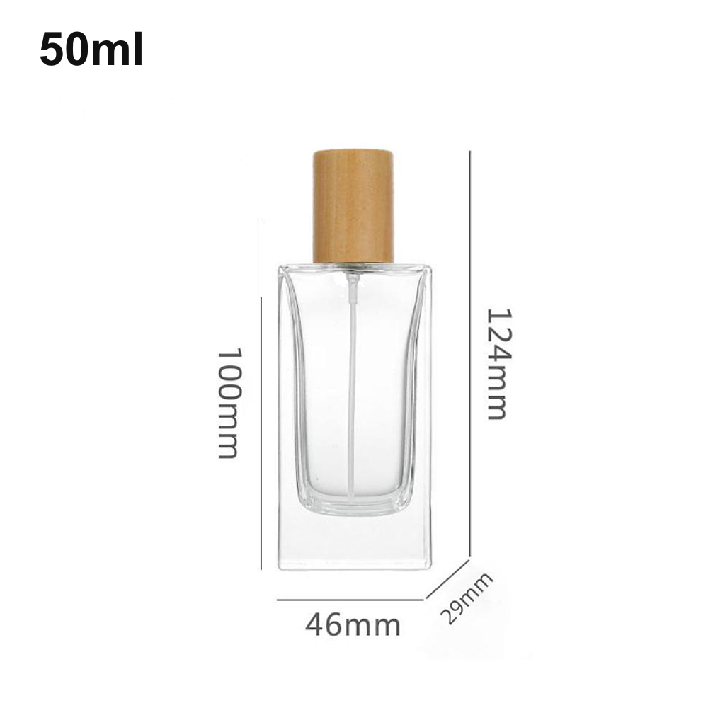 50ml Tall Rectangular Wood-Cap Perfume Bottle