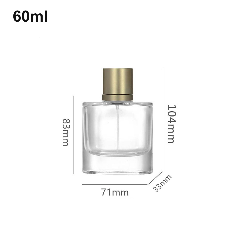 60ml wide low, gold-tone cap perfume bottle (OULU-PB0603) with source dimension markings