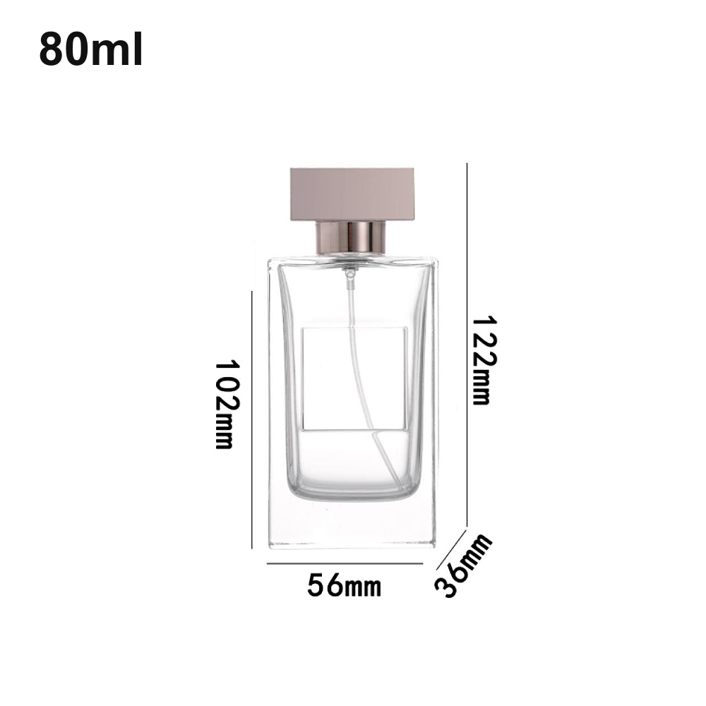 80ml rectangular, pink cap perfume bottle (OULU-PB0804) with source dimension markings