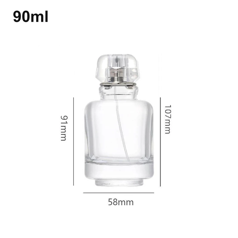 90ml rounded clear, faceted cap perfume bottle (OULU-PB0902) with source dimension markings